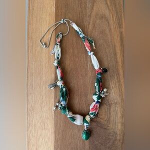 7. Handmade Bandana Charm -SLV GREEN- Necklace Upcycled Vintage